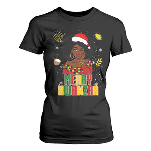Merry Kwanzaa African American Girl Santa Hat T Shirt For Women Christmas Gift TS12 Black Print Your Wear