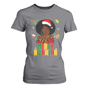 Merry Kwanzaa African American Girl Santa Hat T Shirt For Women Christmas Gift TS12 Charcoal Print Your Wear