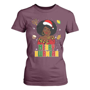 Merry Kwanzaa African American Girl Santa Hat T Shirt For Women Christmas Gift TS12 Maroon Print Your Wear