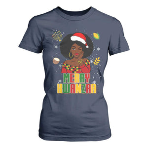 Merry Kwanzaa African American Girl Santa Hat T Shirt For Women Christmas Gift TS12 Navy Print Your Wear