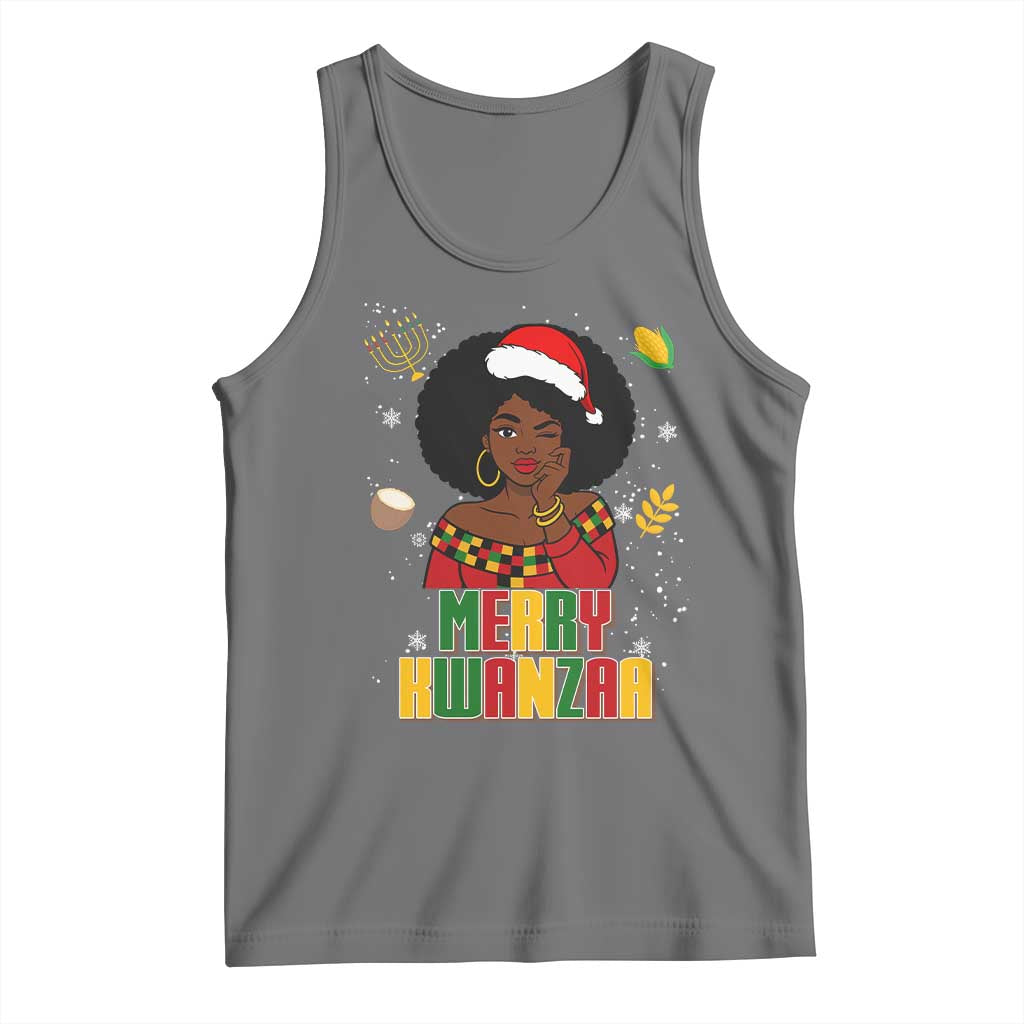 Merry Kwanzaa African American Girl Santa Hat Tank Top Christmas Gift TS12 Black Heather Print Your Wear