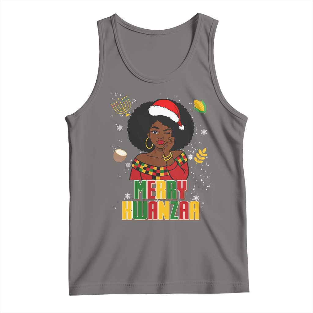 Merry Kwanzaa African American Girl Santa Hat Tank Top Christmas Gift TS12 Deep Heather Print Your Wear