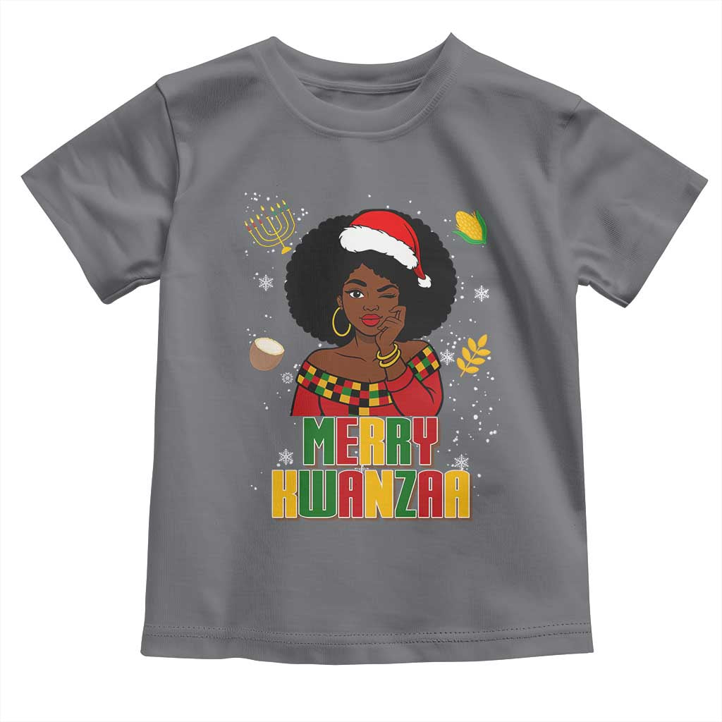 Merry Kwanzaa African American Girl Santa Hat Toddler T Shirt Christmas Gift TS12 Charcoal Print Your Wear