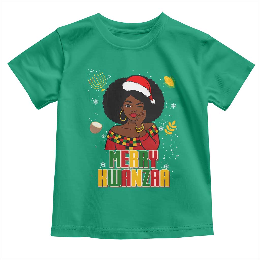 Merry Kwanzaa African American Girl Santa Hat Toddler T Shirt Christmas Gift TS12 Irish Green Print Your Wear