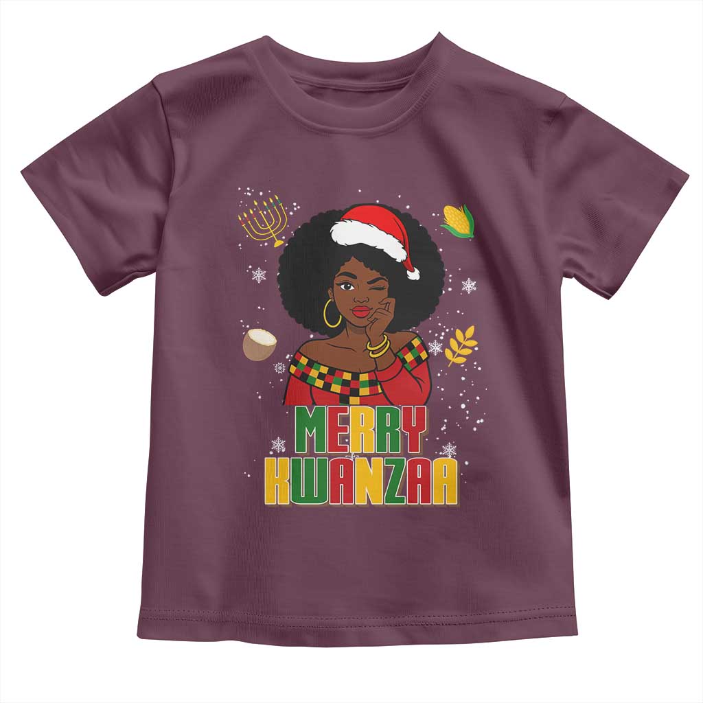 Merry Kwanzaa African American Girl Santa Hat Toddler T Shirt Christmas Gift TS12 Maroon Print Your Wear
