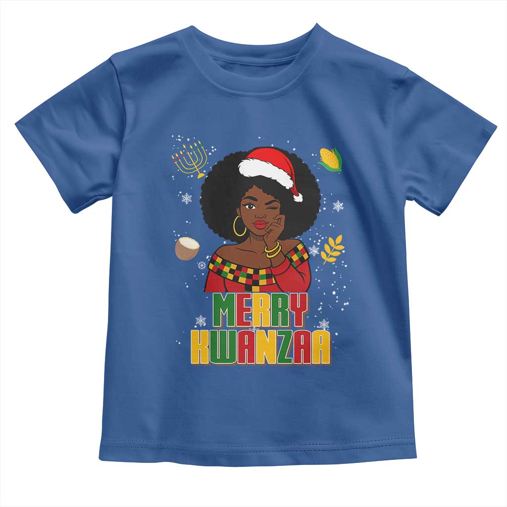 Merry Kwanzaa African American Girl Santa Hat Toddler T Shirt Christmas Gift TS12 Royal Blue Print Your Wear