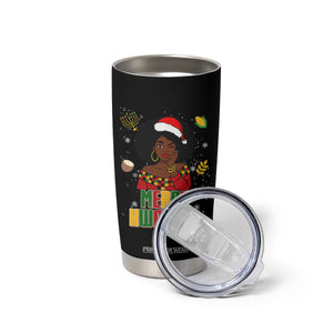 Merry Kwanzaa African American Girl Santa Hat Tumbler Cup Christmas Gift TS12 Print Your Wear