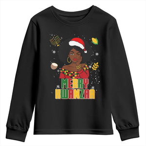 Merry Kwanzaa African American Girl Santa Hat Youth Sweatshirt Christmas Gift TS12 Black Print Your Wear