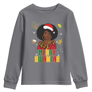 Merry Kwanzaa African American Girl Santa Hat Youth Sweatshirt Christmas Gift TS12 Charcoal Print Your Wear