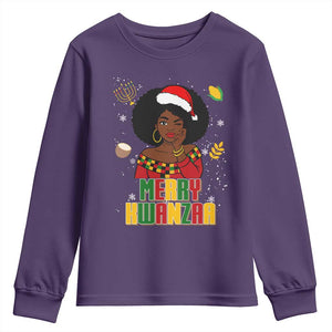 Merry Kwanzaa African American Girl Santa Hat Youth Sweatshirt Christmas Gift TS12 Purple Print Your Wear