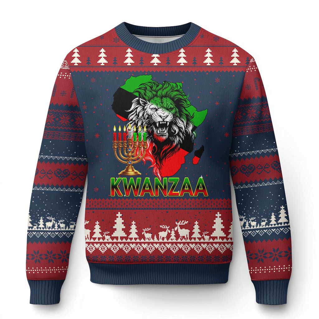 King Lion Of Africa Kwanzaa Map Ugly Christmas Sweater Heritage Pride Gift TS12 Navy Red Print Your Wear