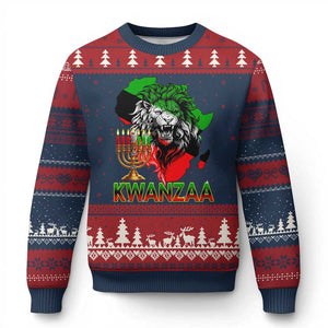 King Lion Of Africa Kwanzaa Map Ugly Christmas Sweater Heritage Pride Gift TS12 Navy Red Print Your Wear