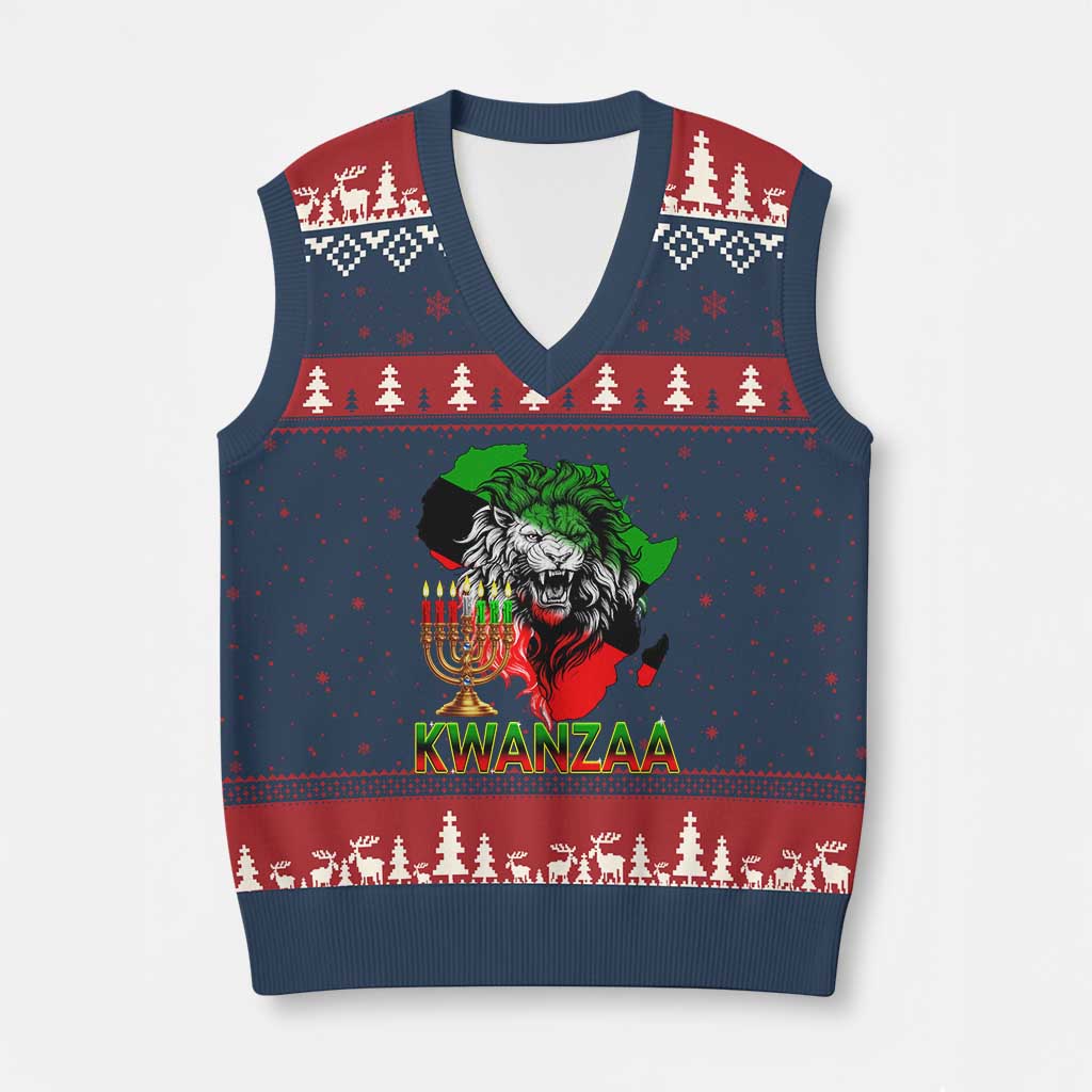 King Lion Of Africa Kwanzaa Map V-Neck Knit Sweater Vest Heritage Pride Gift TS12 Navy Red Print Your Wear