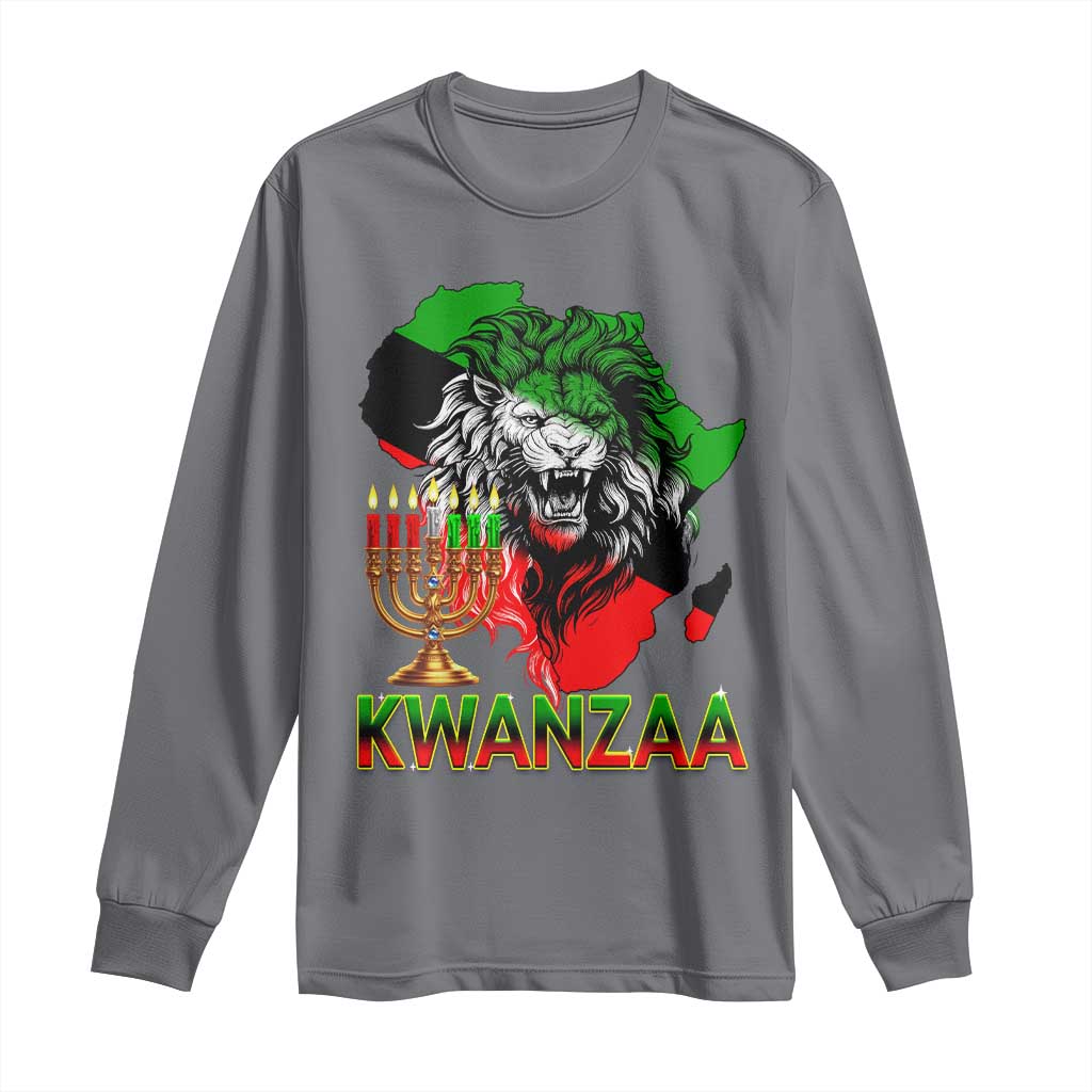 King Lion Of Africa Kwanzaa Map Long Sleeve Shirt Heritage Pride Gift TS12 Charcoal Print Your Wear