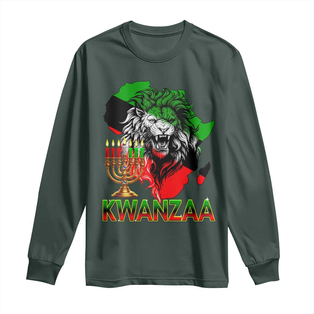 King Lion Of Africa Kwanzaa Map Long Sleeve Shirt Heritage Pride Gift TS12 Dark Forest Green Print Your Wear