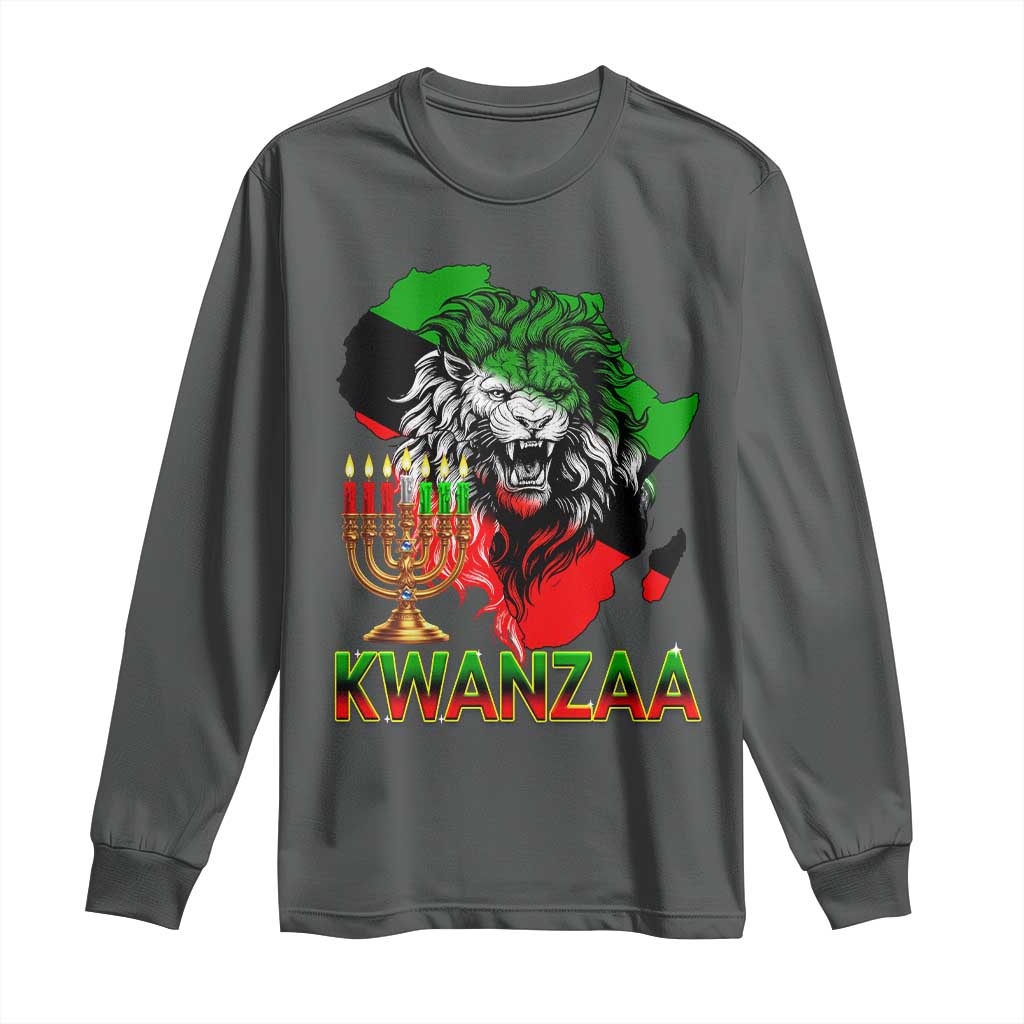King Lion Of Africa Kwanzaa Map Long Sleeve Shirt Heritage Pride Gift TS12 Dark Heather Print Your Wear