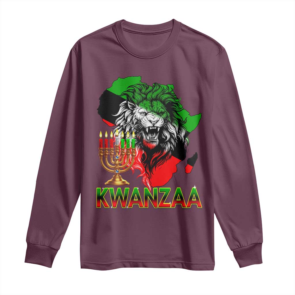 King Lion Of Africa Kwanzaa Map Long Sleeve Shirt Heritage Pride Gift TS12 Maroon Print Your Wear