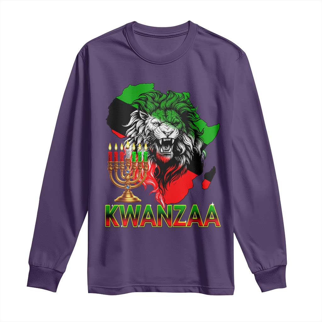 King Lion Of Africa Kwanzaa Map Long Sleeve Shirt Heritage Pride Gift TS12 Purple Print Your Wear