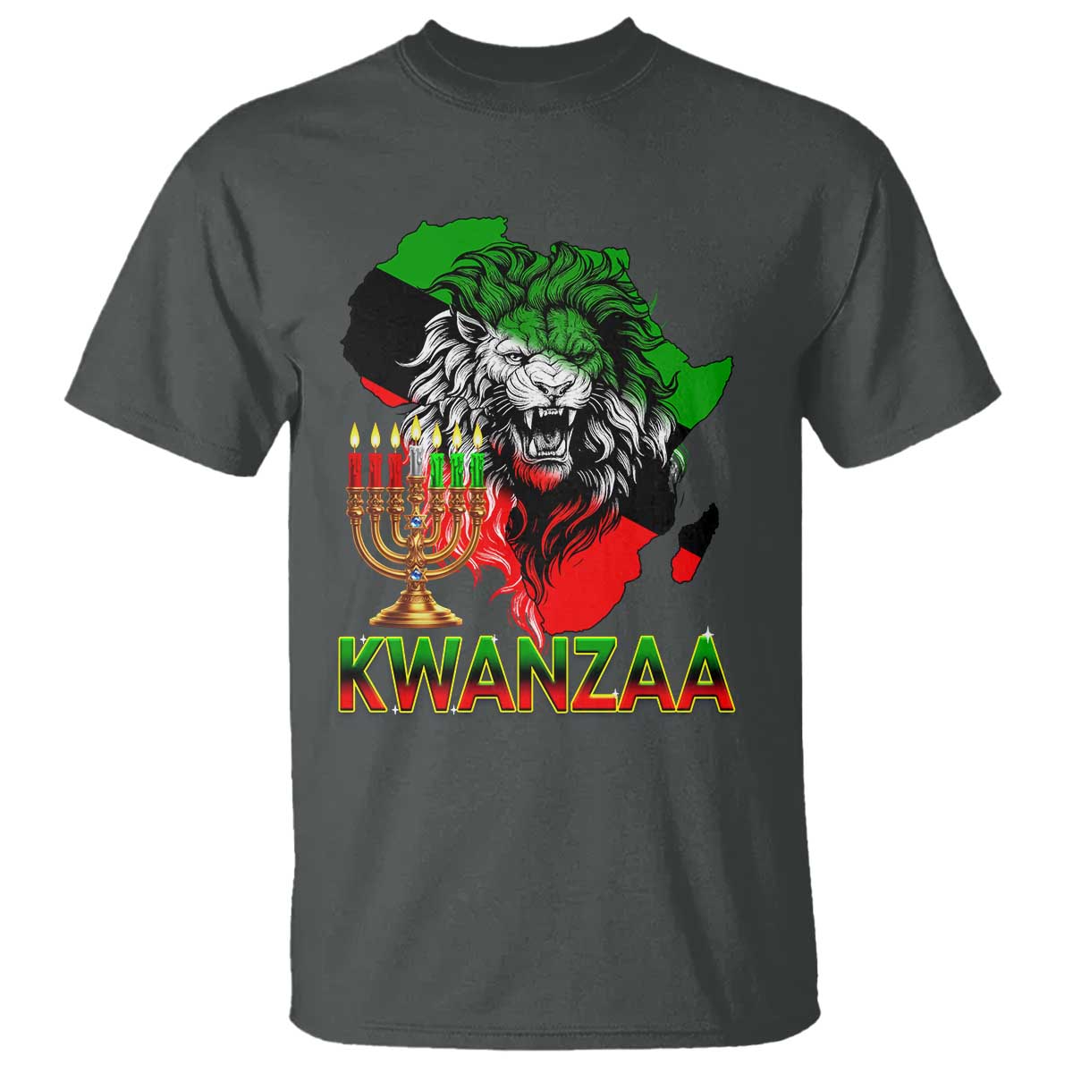 King Lion Of Africa Kwanzaa Map T Shirt Heritage Pride Gift TS12 Dark Heather Print Your Wear