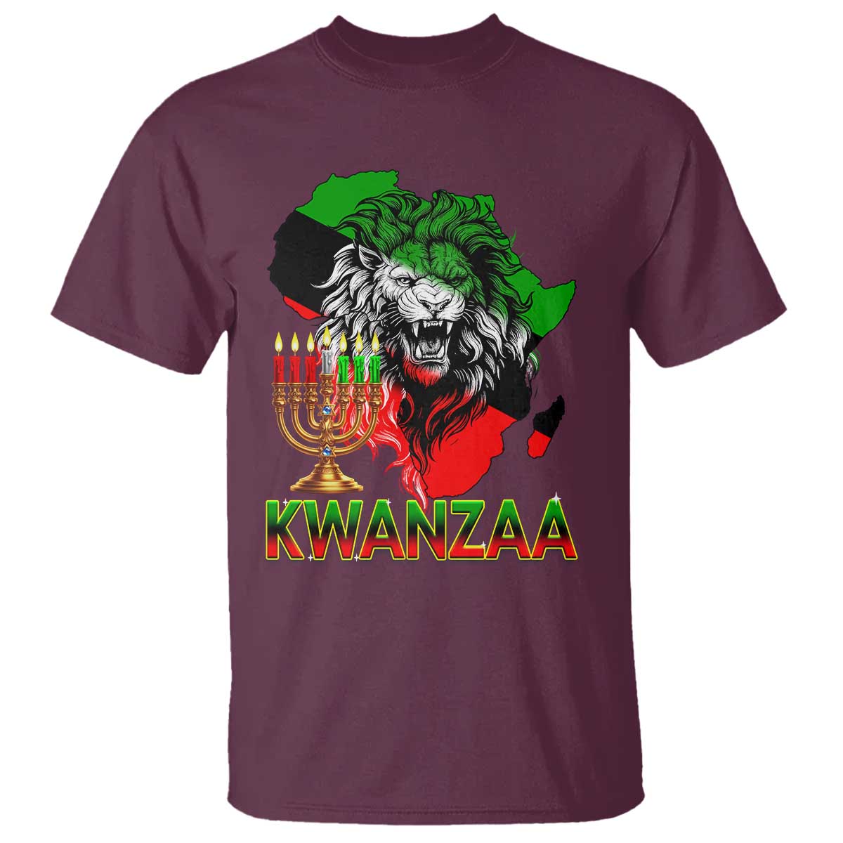 King Lion Of Africa Kwanzaa Map T Shirt Heritage Pride Gift TS12 Maroon Print Your Wear