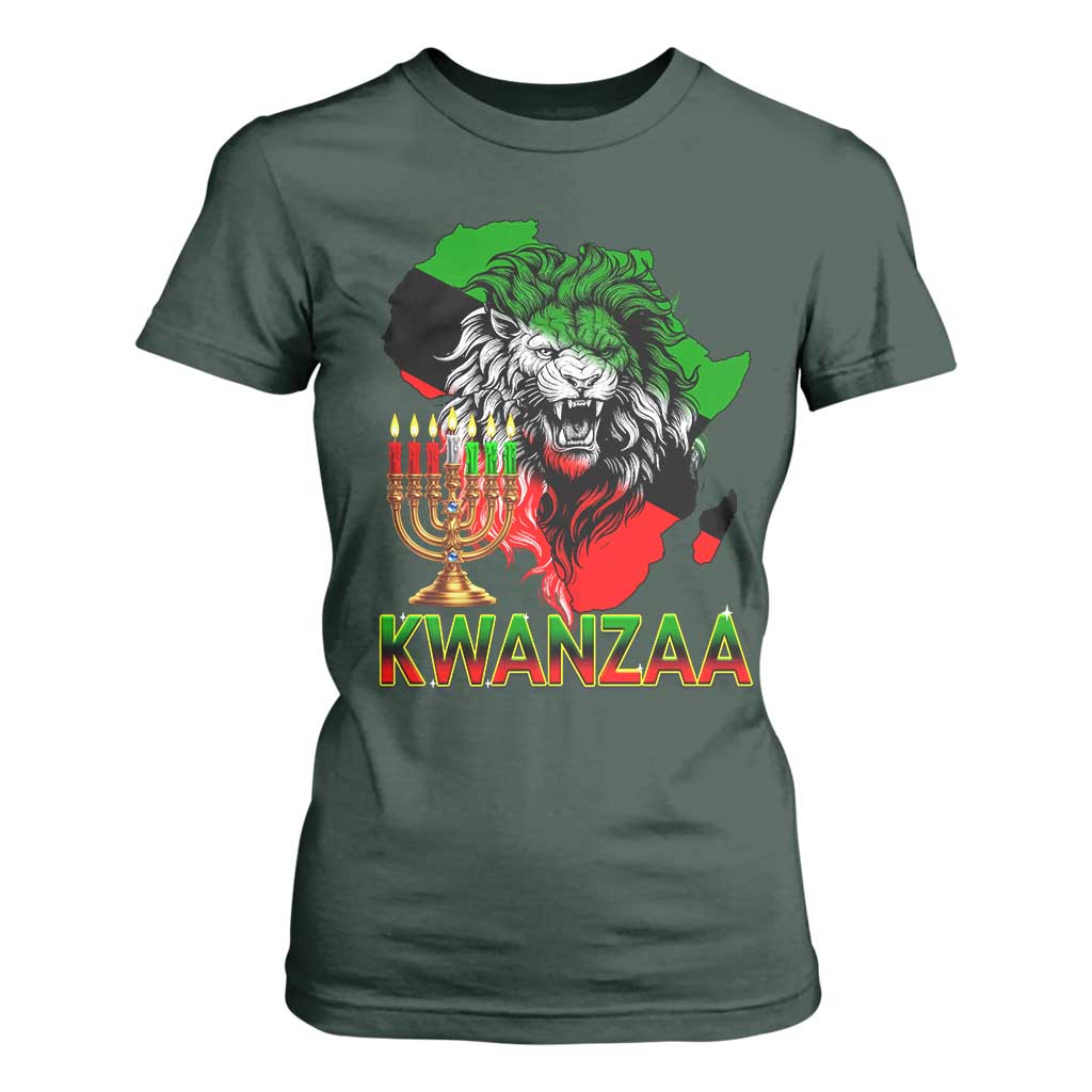 King Lion Of Africa Kwanzaa Map T Shirt For Women Heritage Pride Gift TS12 Dark Forest Green Print Your Wear