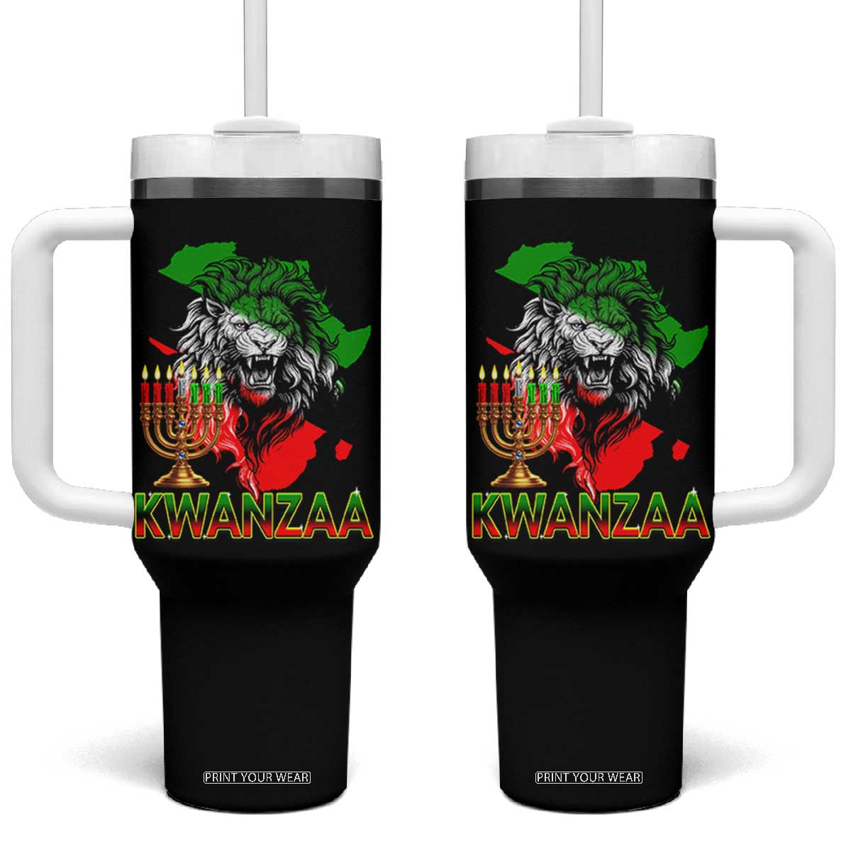 King Lion Of Africa Kwanzaa Map Tumbler With Handle Heritage Pride Gift TS12 One Size: 40 oz Black Print Your Wear