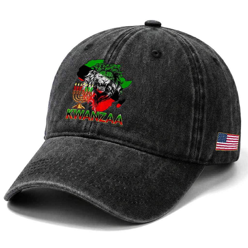 King Lion Of Africa Kwanzaa Map Washed Cotton Baseball Cap Heritage Pride Gift TS12 Print Your Wear