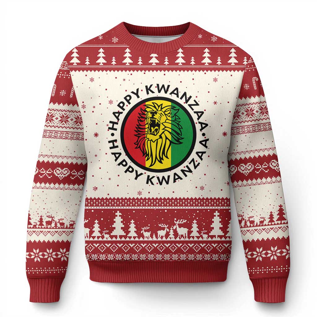 Happy Kwanzaa King Lion Of Africa Heritage Gift Ugly Christmas Sweater TS12 Beige Red Print Your Wear