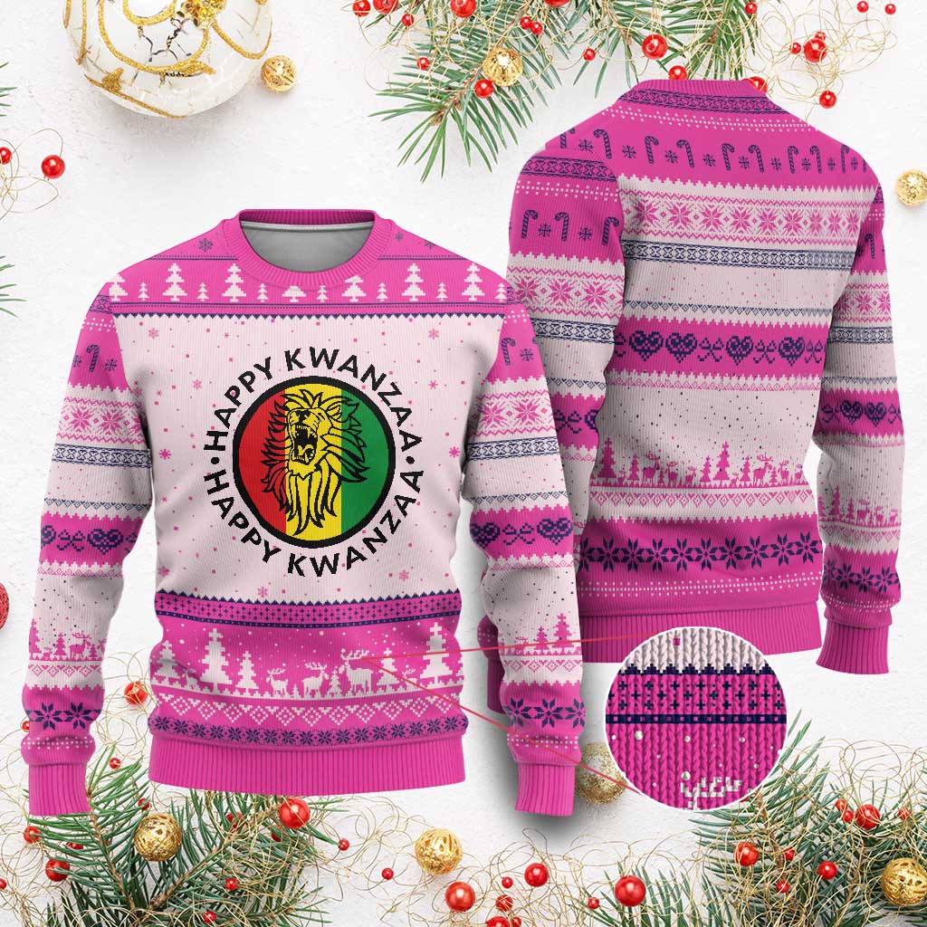 Happy Kwanzaa King Lion Of Africa Heritage Gift Ugly Christmas Sweater TS12 Hot Pink Print Your Wear
