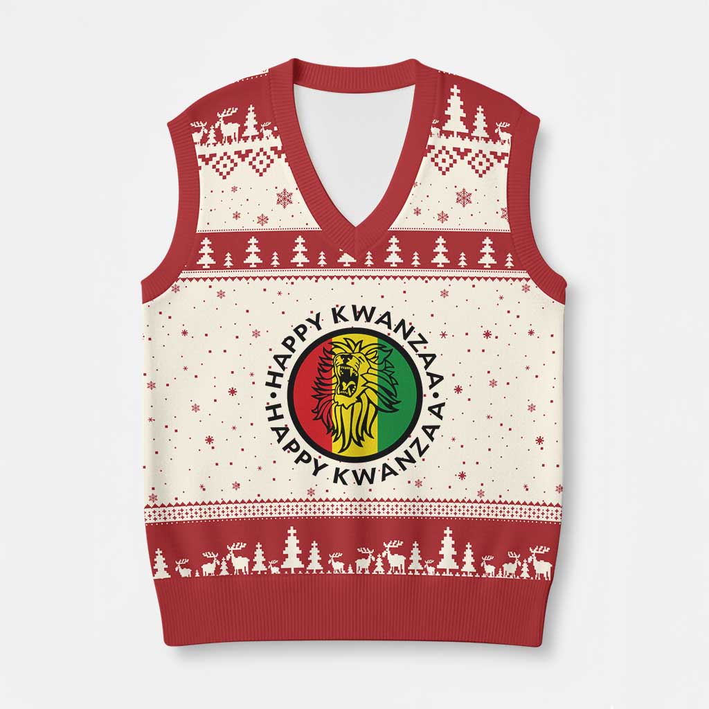 Happy Kwanzaa King Lion Of Africa Heritage Gift V-Neck Knit Sweater Vest TS12 Beige Red Print Your Wear