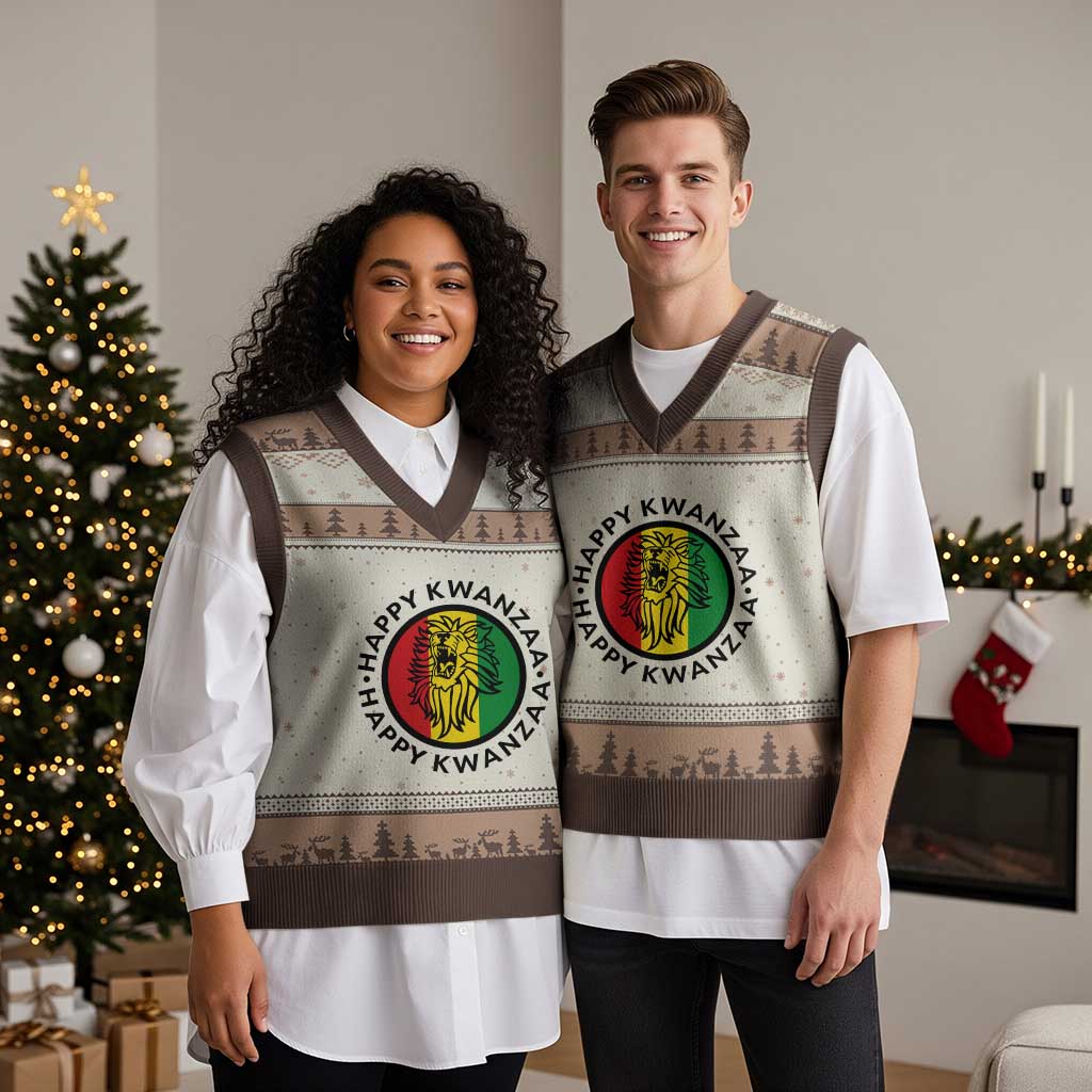 Happy Kwanzaa King Lion Of Africa Heritage Gift V-Neck Knit Sweater Vest TS12 Mocha Mousse Print Your Wear