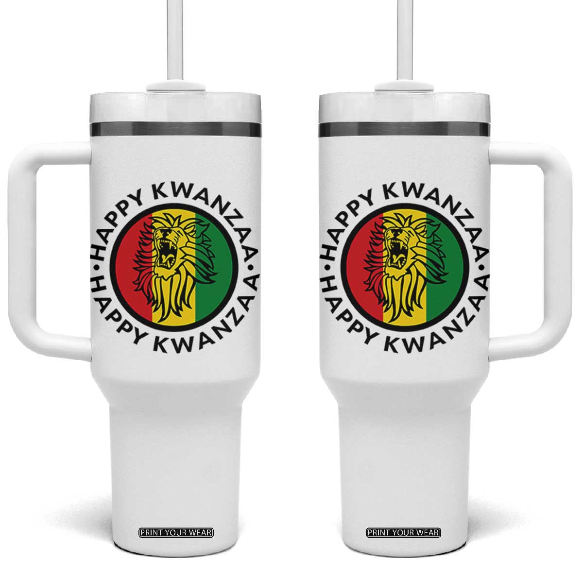 Happy Kwanzaa King Lion Of Africa Heritage Gift Tumbler With Handle TS12 One Size: 40 oz White Print Your Wear