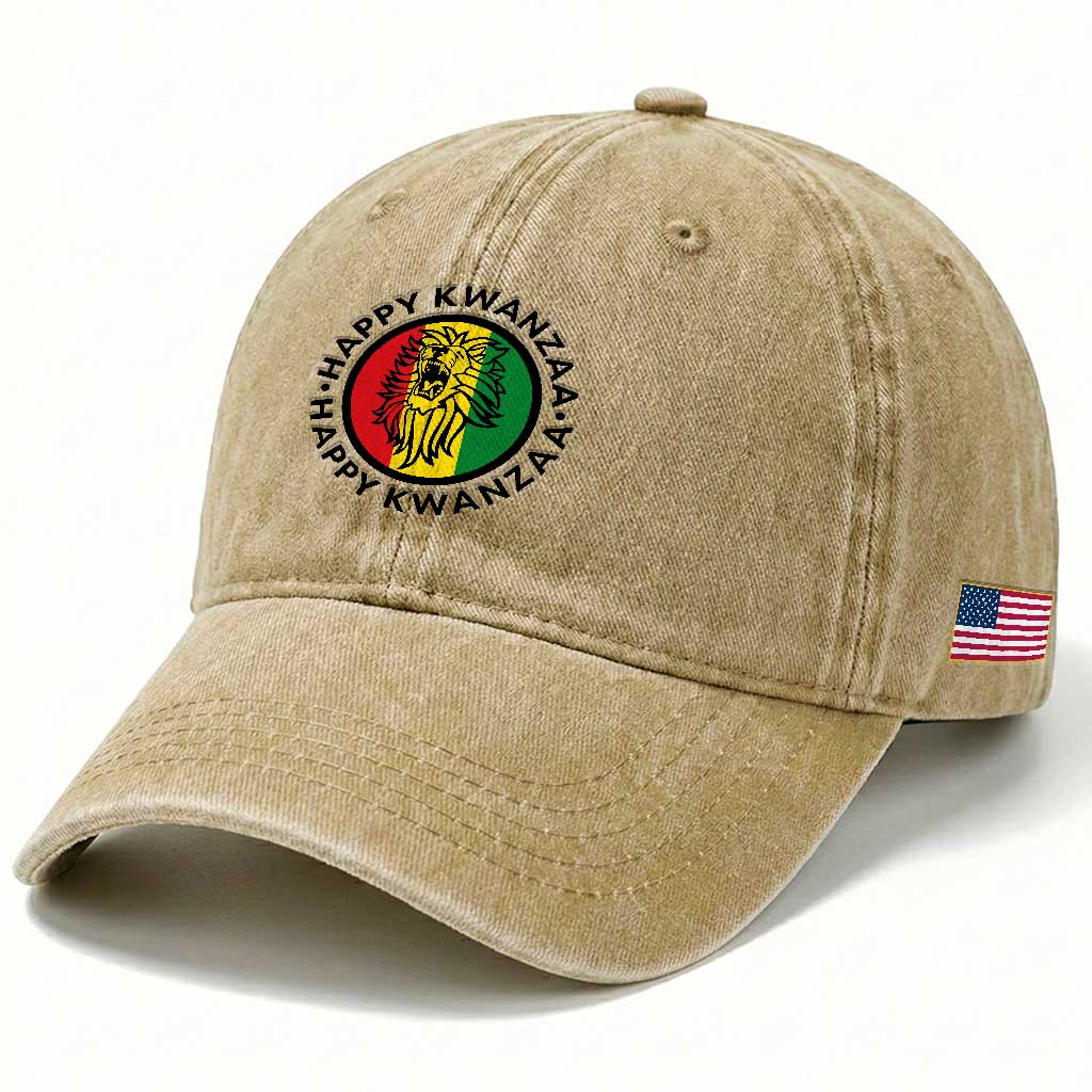 Happy Kwanzaa King Lion Of Africa Heritage Gift Washed Cotton Baseball Cap TS12 Print Your Wear