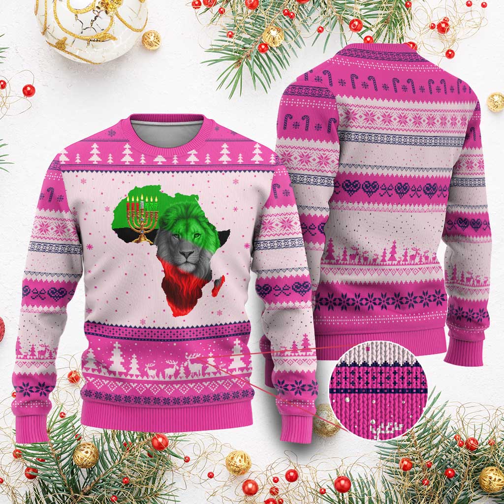 Happy Kwanzaa Lion Ugly Christmas Sweater African Heritage Pride Gift For Men TS12 Hot Pink Print Your Wear