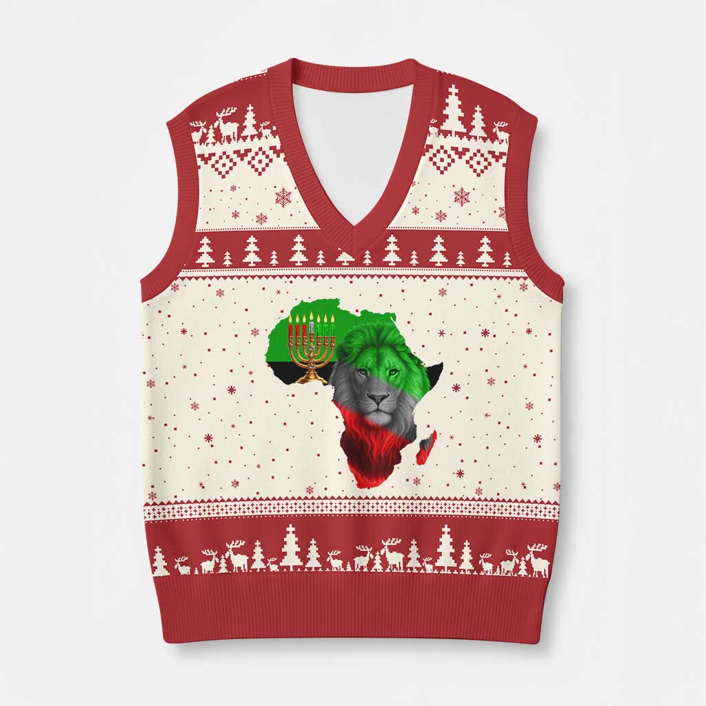 Happy Kwanzaa Lion V-Neck Knit Sweater Vest African Heritage Pride Gift For Men TS12 Beige Red Print Your Wear