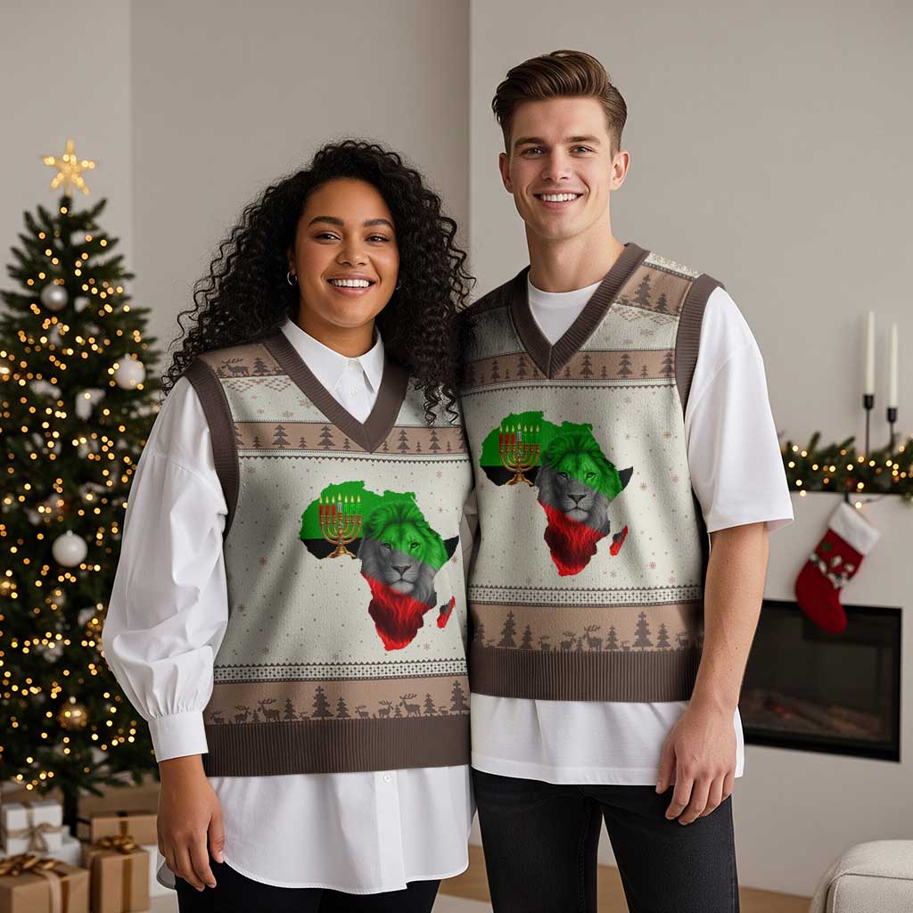 Happy Kwanzaa Lion V-Neck Knit Sweater Vest African Heritage Pride Gift For Men TS12 Mocha Mousse Print Your Wear