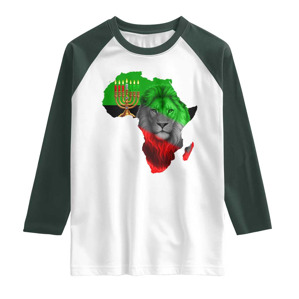 Happy Kwanzaa Lion Raglan Shirt African Heritage Pride Gift For Men TS12 White Dark Forest Green Print Your Wear