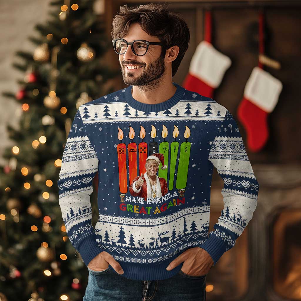 Funny Santa Trump Ugly Christmas Sweater Make Kwanzaa Great Again African Heritage Gift - Print Your Wear