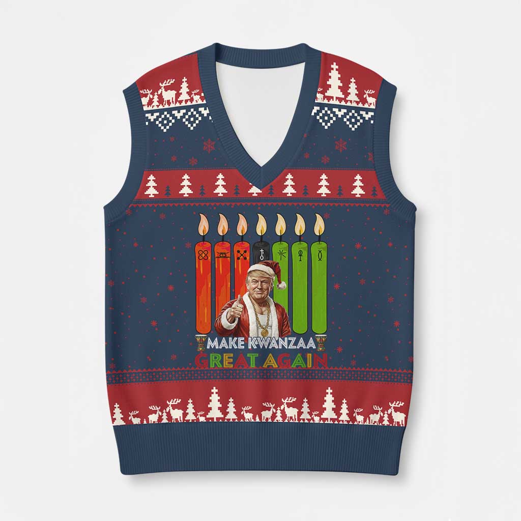 Funny Santa Trump V-Neck Knit Sweater Vest Make Kwanzaa Great Again African Heritage Gift TS12 Navy Red Print Your Wear