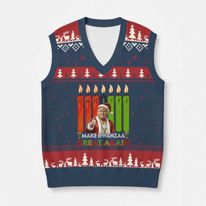 Funny Santa Trump V-Neck Knit Sweater Vest Make Kwanzaa Great Again African Heritage Gift TS12 Navy Red Print Your Wear