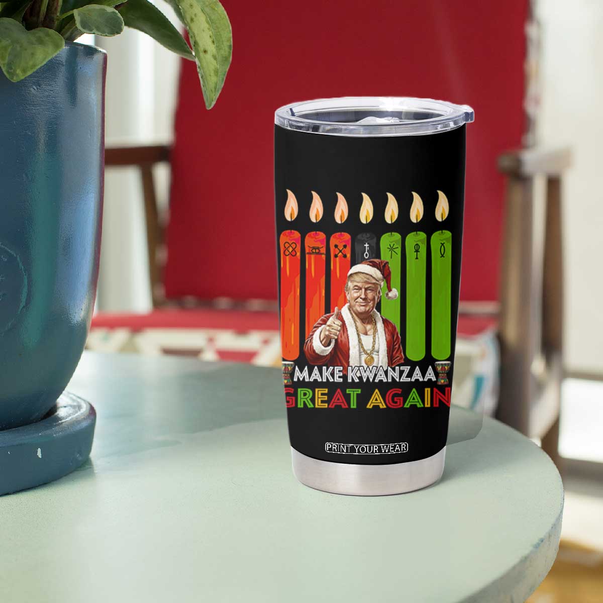 Funny Santa Trump Tumbler Cup Make Kwanzaa Great Again African Heritage Gift TS12 Print Your Wear