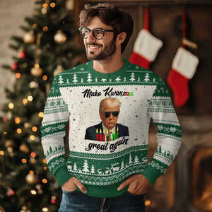 Make Kwanzaa Great Again Ugly Christmas Sweater Funny Trump Parody Gift TS12 Beige Green Print Your Wear