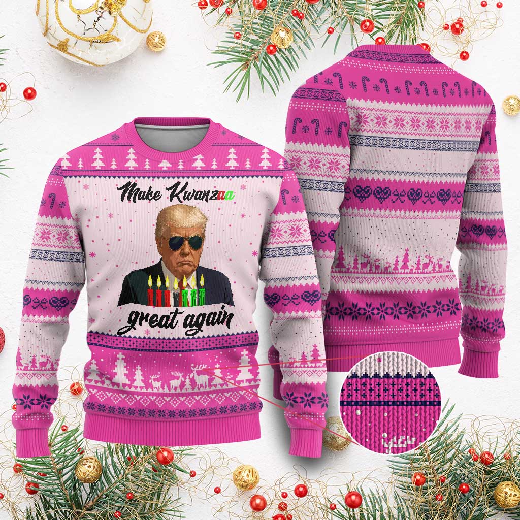 Make Kwanzaa Great Again Ugly Christmas Sweater Funny Trump Parody Gift TS12 Hot Pink Print Your Wear