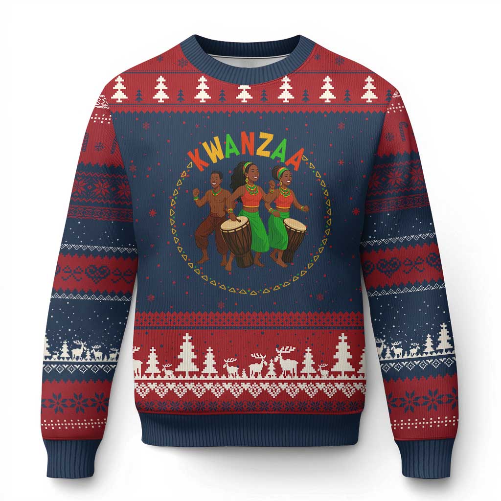 Celebrate Kwanzaa Together African Culture Dance Gift Ugly Christmas Sweater TS12 Navy Red Print Your Wear