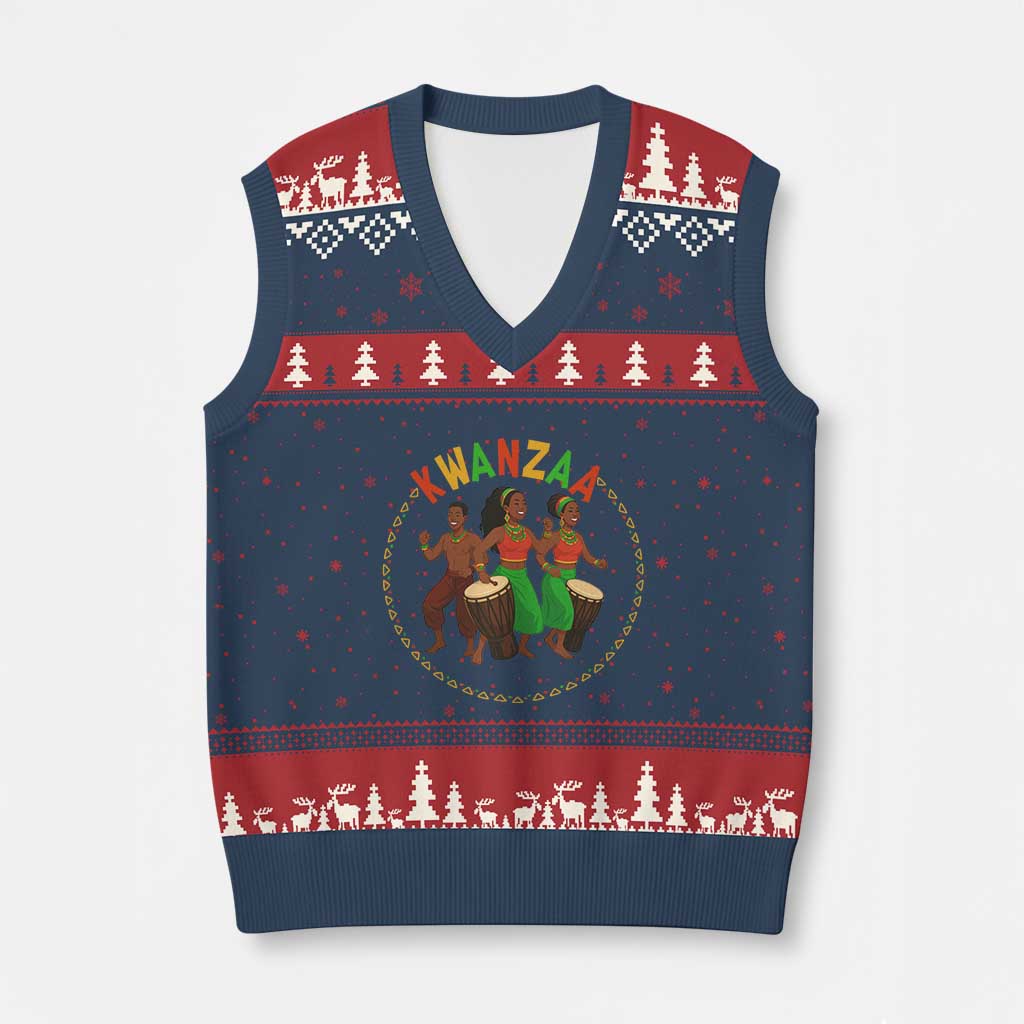 Celebrate Kwanzaa Together African Culture Dance Gift V-Neck Knit Sweater Vest TS12 Navy Red Print Your Wear