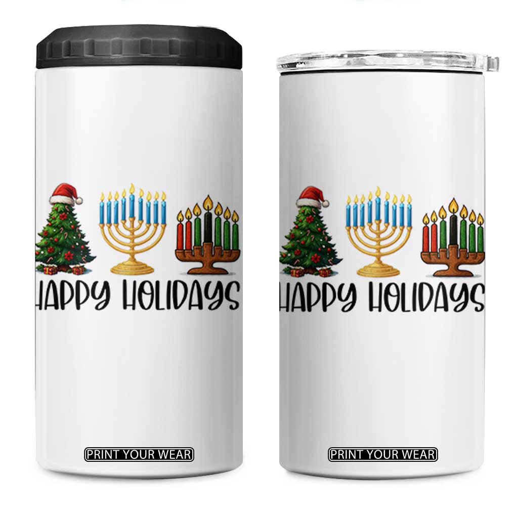 Christmas Hanukkah Kwanzaa Celebration Gift 4 in 1 Can Cooler Tumbler Happy Holidays TS12 One Size: 16 oz White Print Your Wear