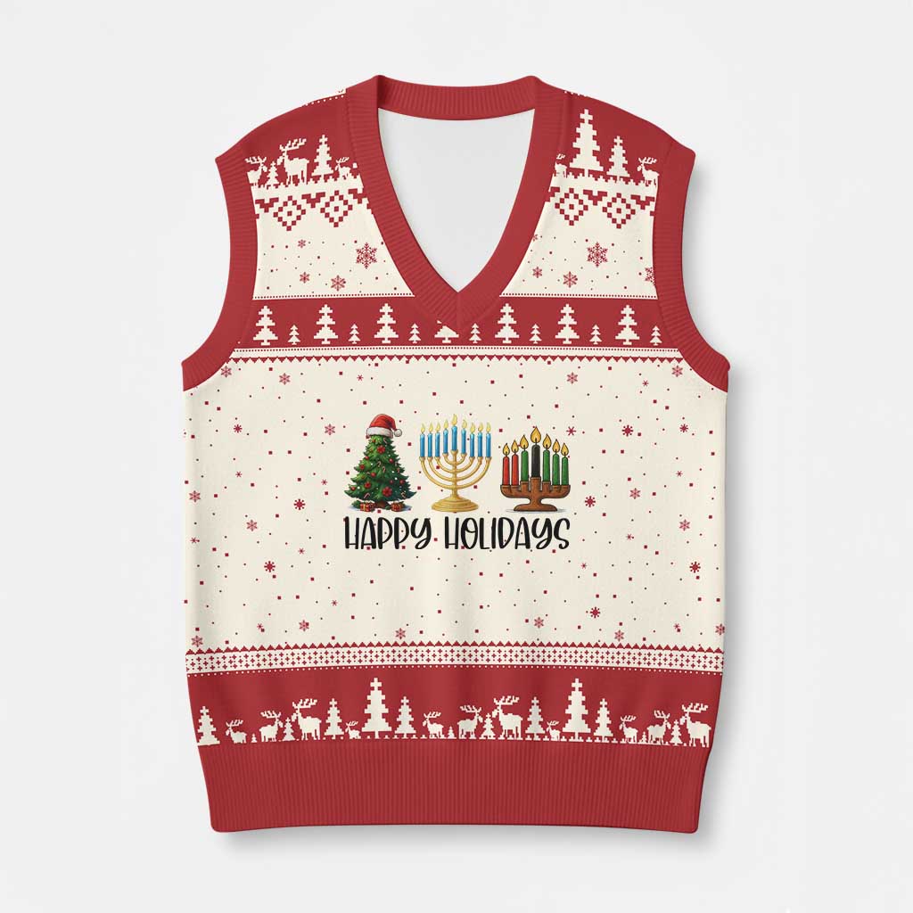 Xmas Hanukkah Kwanzaa Celebration Gift V-Neck Knit Sweater Vest Happy Holidays TS12 Beige Red Print Your Wear
