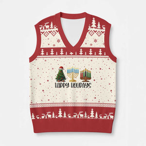 Xmas Hanukkah Kwanzaa Celebration Gift V-Neck Knit Sweater Vest Happy Holidays TS12 Beige Red Print Your Wear