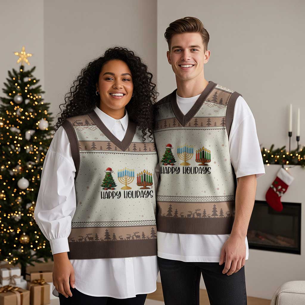 Xmas Hanukkah Kwanzaa Celebration Gift V-Neck Knit Sweater Vest Happy Holidays TS12 Mocha Mousse Print Your Wear