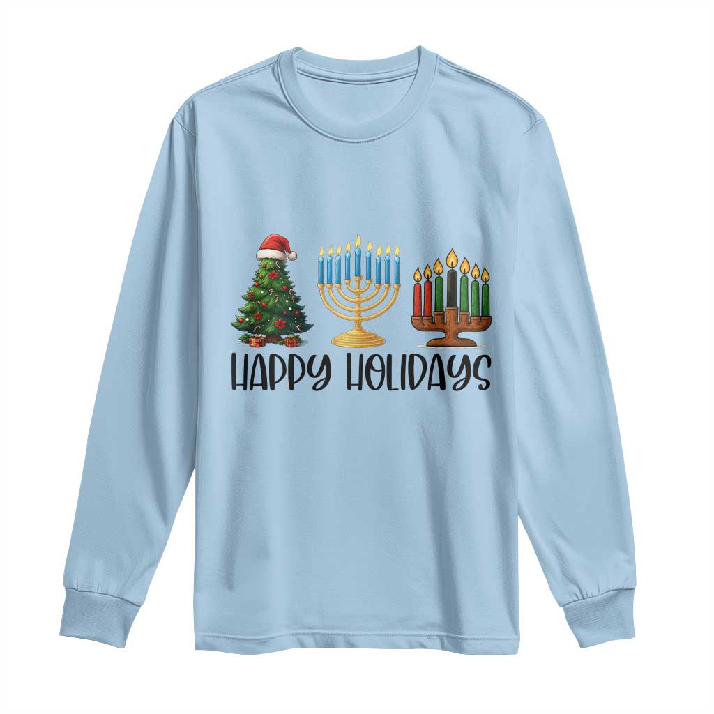 Christmas Hanukkah Kwanzaa Celebration Gift Long Sleeve Shirt Happy Holidays TS12 Light Blue Print Your Wear